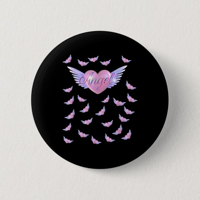 Badge Rond 5 Cm Cœur d'ange avec des ailes  (Devant)