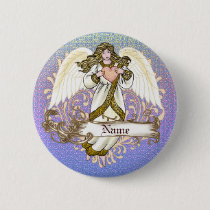 Badge Rond 5 Cm Cœur d'ange chrétien en or