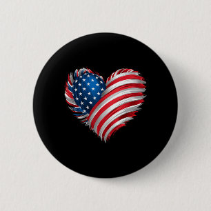 Badge Rond 5 Cm Cœur de drapeau américain pour la fête de l'indépe