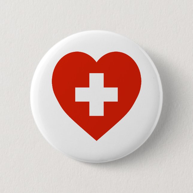 Badge Rond 5 Cm Coeur de drapeau de la Suisse (Devant)