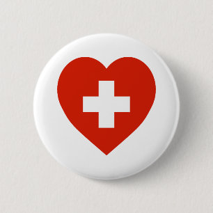 Badge Rond 5 Cm Coeur de drapeau de la Suisse