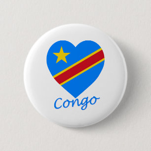 Badge Rond 5 Cm Coeur de drapeau de République Democratic du Cong