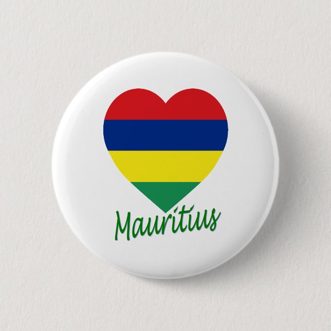 Badge Rond 5 Cm Coeur de drapeau des Îles Maurice (Devant)