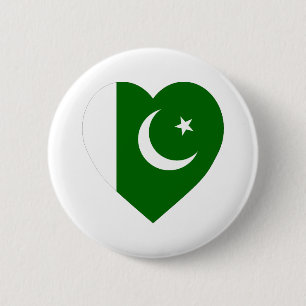 Badge Rond 5 Cm Coeur de drapeau du Pakistan