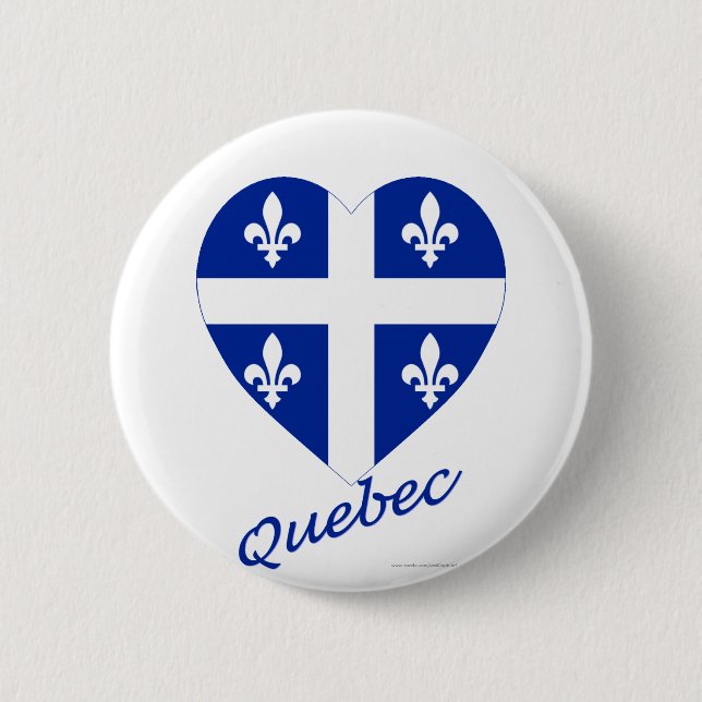 Badge Rond 5 Cm Coeur de drapeau du Québec avec le nom (Devant)