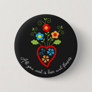 Badge Rond 5 Cm Coeur de floraison folklorique portugais