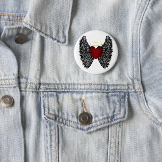 Badge Rond 5 Cm Cœur de halo à ailes noires