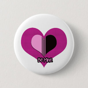 Badge Rond 5 Cm Cœur de la Saint-Valentin rose et noir Sois mien