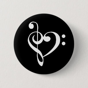 Badge Rond 5 Cm Coeur de musique Coeur de basse aigu blanc clair