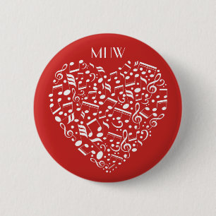 Badge Rond 5 Cm Coeur de musique monogramme personnalisé & boutons
