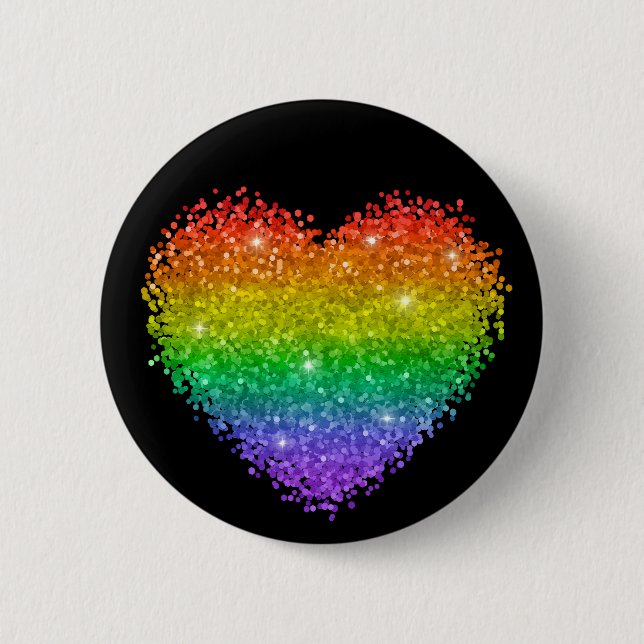 Badge Rond 5 Cm Coeur de parties scintillant arc-en-ciel (Devant)