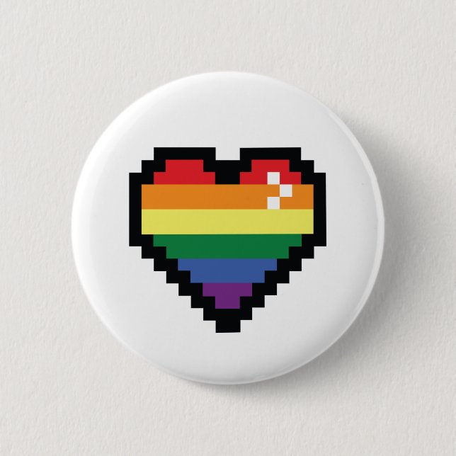 Badge Rond 5 Cm Coeur de pixel arc-en-ciel (Devant)