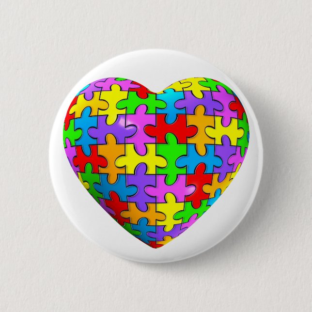 Badge Rond 5 Cm Coeur de puzzle d'autisme (Devant)