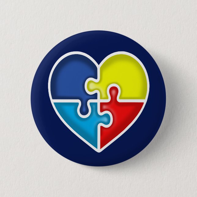 Badge Rond 5 Cm coeur de sensibilisation sur l'autisme (Devant)