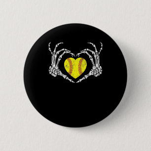 Badge Rond 5 Cm Coeur de softball Skeleton main Halloween Costume 