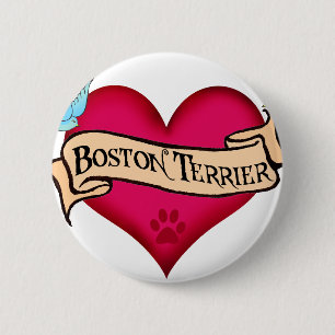 Badge Rond 5 Cm Coeur de tatouage de Boston Terrier