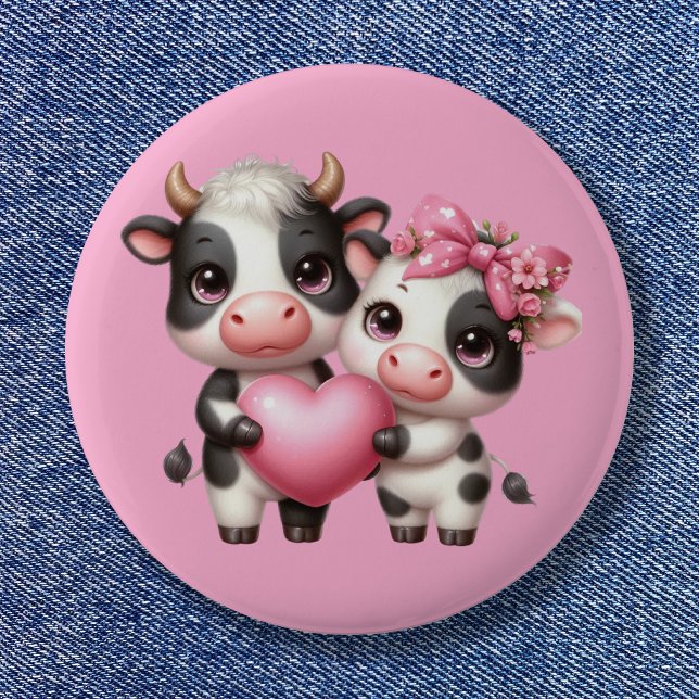 Badge Rond 5 Cm Coeur de vache mignon (Cute Cow Heart Button)
