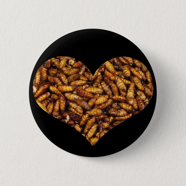 Badge Rond 5 Cm Coeur des vers de soie frits (Devant)