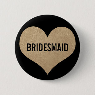 Badge Rond 5 Cm Coeur d'or en cuir de Bridesmaid