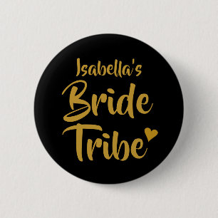 Badge Rond 5 Cm Cœur Doré de la Tribu de la Mariée Personnalisé