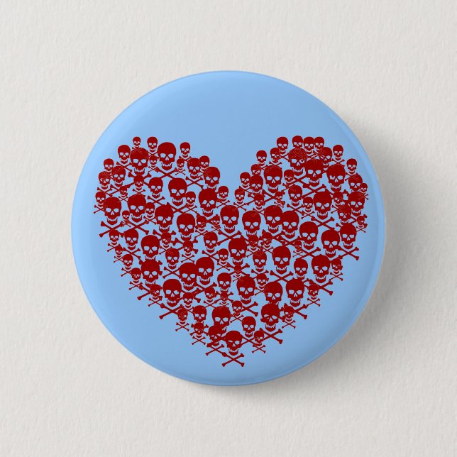 Badge Rond 5 Cm Coeur du crâne rouge (Devant)