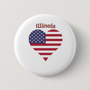 Badge Rond 5 Cm Coeur du drapeau américain de l'Illinois
