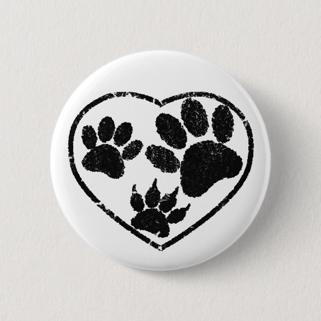 Badge Rond 5 Cm Coeur Et Empreintes de pattes De Animaux De Compag (Devant)
