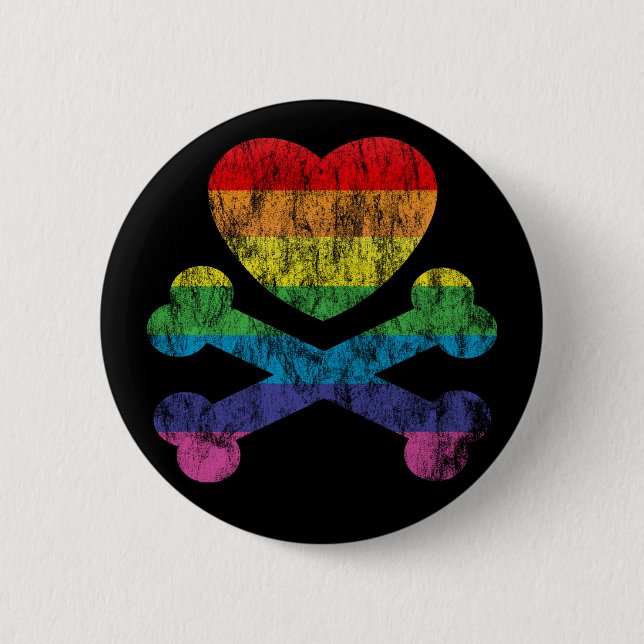 Badge Rond 5 Cm coeur et os. (Devant)