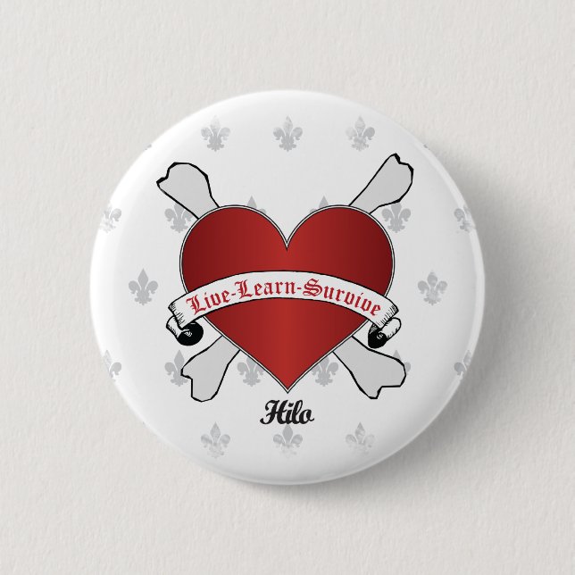 Badge Rond 5 Cm Coeur et os de poker (Devant)
