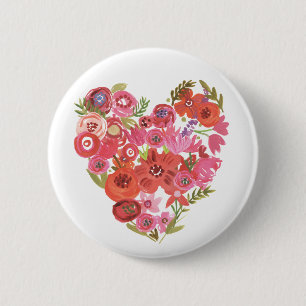 Badge Rond 5 Cm Coeur floral Valentine II chic d'aquarelle