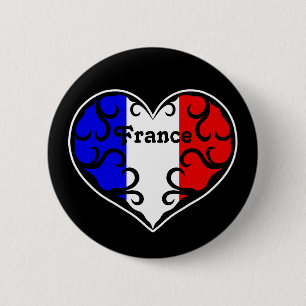 Badge Rond 5 Cm Coeur français de drapeau sur le noir