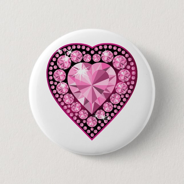 Badge Rond 5 Cm Coeur Gem Quartz Rose (Devant)