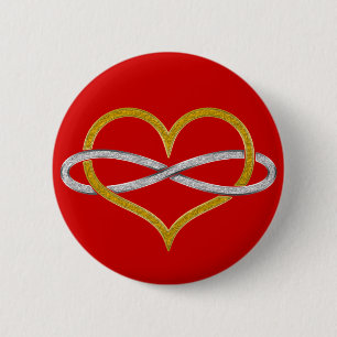 Badge Rond 5 Cm Coeur Infinity Gold Silver