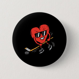 Badge Rond 5 Cm Cœur jouant au hockey sur glace Saint-Valentin Amo