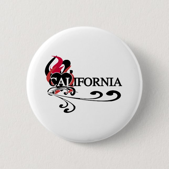 Badge Rond 5 Cm Coeur la Californie du feu (Devant)