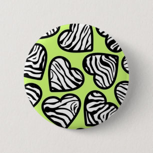 Badge Rond 5 Cm Coeur mignon vert citron noir blanc zèbre motif