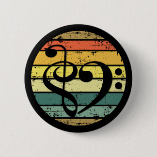 Badge Rond 5 Cm Cœur Musical Gras Sur Bandes de Couleur de Coucher