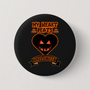 Badge Rond 5 Cm Coeur noir Halloween Citrouille mal visage Éffraya