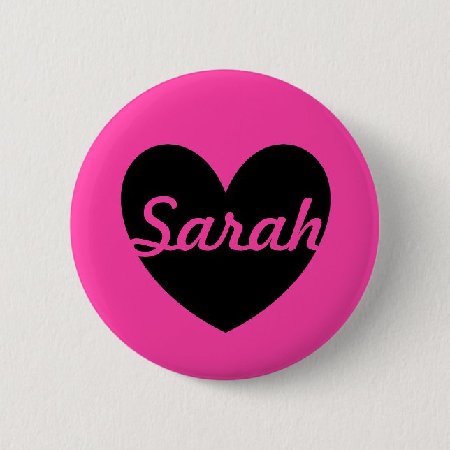 Badge Rond 5 Cm Coeur noir personnalisé sur rose fuchsia (Devant)