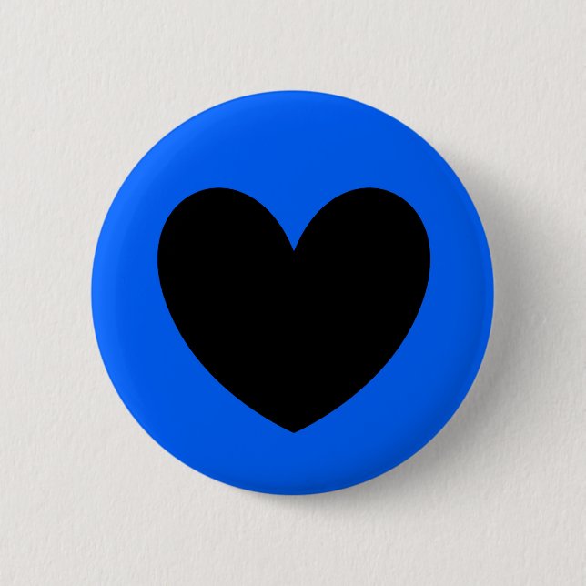 Badge Rond 5 Cm Coeur noir sur bleu (Devant)