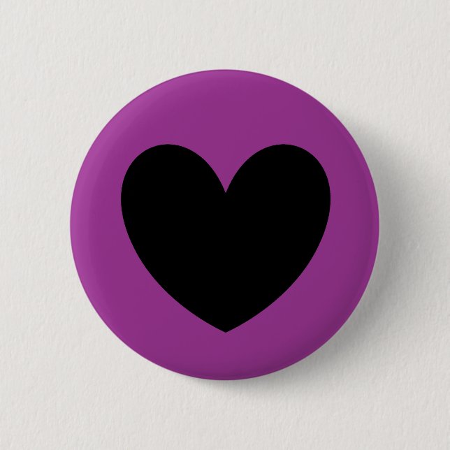Badge Rond 5 Cm Coeur noir sur violet (Devant)