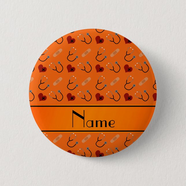 Badge Rond 5 Cm Coeur orange nommé personnalisé de bandage de (Devant)
