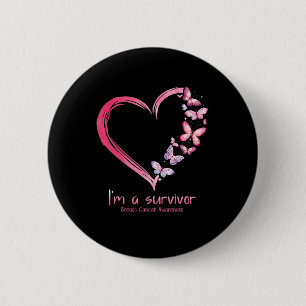 Badge Rond 5 Cm Coeur papillon rose Je suis un survivant Cancer du