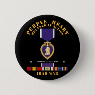 Badge Rond 5 Cm Coeur pourpre - WIA w IRAQ SVC w Ribbo Coeur pourp