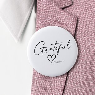 Badge Rond 5 Cm Coeur reconnaissant   Votre nom Script minimal d'e