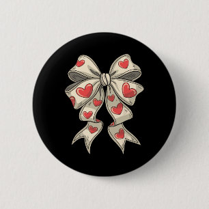 Badge Rond 5 Cm Cœur Rétro de la Saint-Valentin Coquette Bow pour