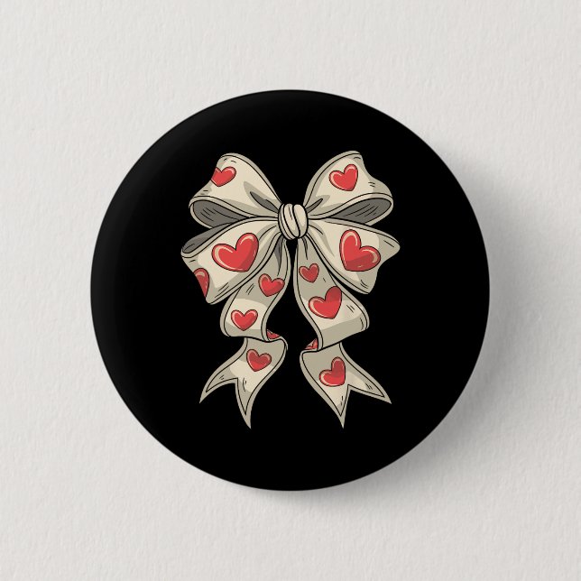 Badge Rond 5 Cm Cœur Rétro de la Saint-Valentin Coquette Bow pour  (Devant)