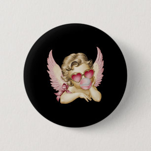 Badge Rond 5 Cm Cœur Rétro de la Saint-Valentin Cupidon soufflant