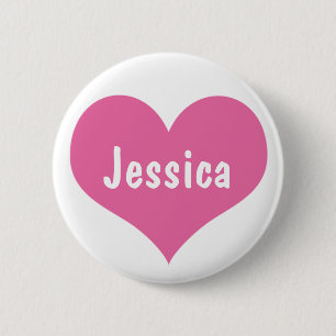 Badge Rond 5 Cm Coeur rose - bouton nommé Girly personnalisé