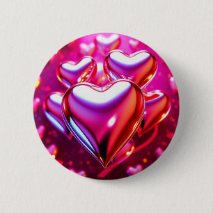Badge Rond 5 Cm Cœur rose, cœur 3D, métallisé, brillant, amour, ro